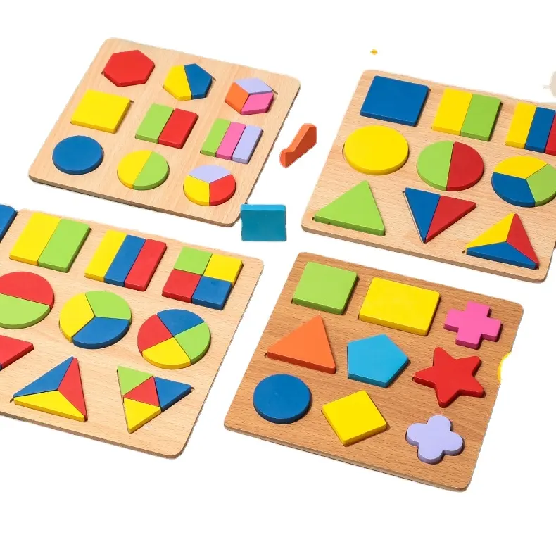 Montesori bentuk geometri kognitif kayu cocok bentuk Puzzle untuk anak-anak usia 3 4 5 tahun