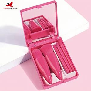 Ensemble de 5 pinceaux de maquillage portables en gros avec miroir pour les voyages, pinceaux multifonctionnels pour poudre libre et blush comme outils de beauté - Product Image 3