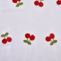 Tissu brodé en polyester à motif floral avec dentelle et paillettes cerise, design personnalisé, pour vêtements de détente