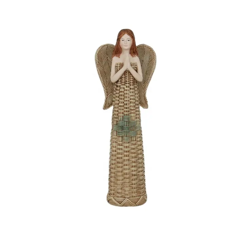 Yeni reçine örgü melek ile kalp heykel masa el sanatları ev dekorları rattan melek kız