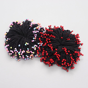Cherry Shaped Hair Tie With <b>Red</b> <b>Beads</b> 6 <b>Beads</b> High Elasticity Ponytail Hair Band Casual For Adults And Children - Product Image 3