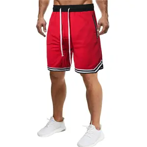 Pantalones cortos deportivos de malla personalizados para hombre, Shorts de gimnasio para correr, informales, lisos, con cremallera y bolsillos, ropa de calle