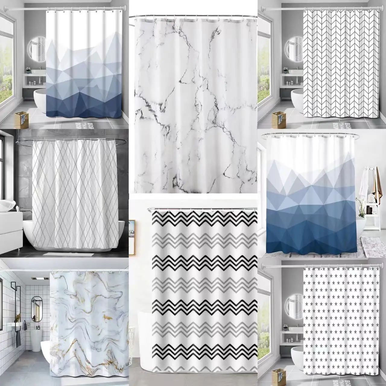 Factory Direct Shower Curtain Liner Clear Waterproof 3d Digital Printing Shower Curtains For Bathroom