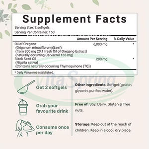 Capsules d'huile d'origan ASAP Suppléments de fibres alimentaires Capsules molles d'huile d'origan biologique d'huile de graines noires - Product Image 2