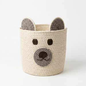 Bear Ear Raffia Rope Foldable Storage Basket with Circle Shape Handle for Home <b>Decor</b> Organization <b>Nursery</b> Toy Clothes & Laundry - Product Image 6