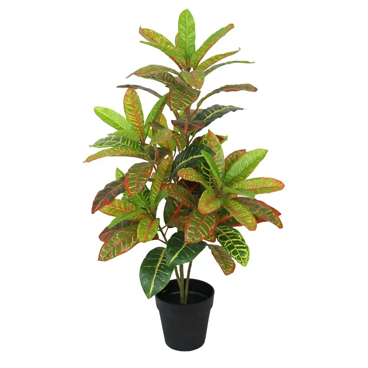 Árvore artificial de toque real, novo estilo, planta de croton, codiaeum, variegatum, folhagem colorida, para decoração interna