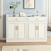 Buffet moderne en bois blanc avec rangement pour chaussures, 2 tiroirs, 4 portes, poignées élégantes en métal doré, autoportant pour salon et salle à manger