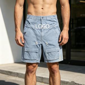 480GSM 100% Cotton men’s jeans shorts,Vintage Baggy Wide Leg denim shorts for men,Drawstring Double-<b>layer</b> belt men's jeans - Product Image 1