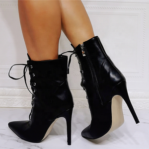 Women Casual Shoes <b>Boots</b> Special Style Black Ankle <b>Boots</b> High Heel Sexy Pointed Toe Lace up Women Winter Wearing Big Size 47 - Product Image 4