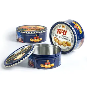 Custom Food Grade Metal Packaging Biscuit Tinplate Can For Candy Plain Christmas Cookies Tins With Lids Round Metal Tin Box