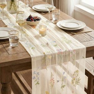 Runner da Tavola in Garza <span class=keywords><strong>Beige</strong></span> con Ricami Floreali, 120 Pollici 10FT, Decorazione Stagionale Primaverile per Tavolo da <span class=keywords><strong>Cucina</strong></span> e Sala da Pranzo - Product Image 6