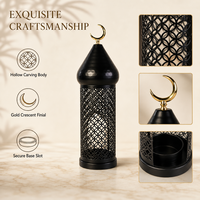Islamische Ramadan-Laterne mit Halbmond-Design, Eid Mubarak Beleuchtete Batteriebetriebene Hohle Kerzenlampe für Heimdekoration