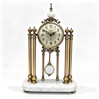 Jam Meja Pendulum Marmer Logam Vintage Jam Meja Dekoratif Kuarsa Senyap Ornamen Rumah Mewah Eropa
