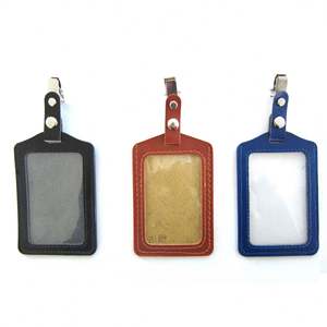 Porte-cartes personnalisé en cuir PU porte-cartes d'identité permis de travail couverture de carte avec bracelet fenêtre transparente - Product Image 5