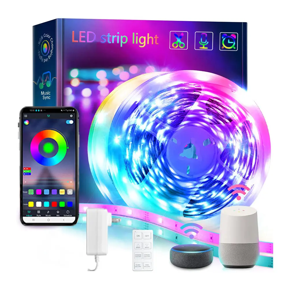 แถบไฟ Led Rgb สีขาวซิงค์เพลงสำหรับบ้านและวันหยุด,ควบคุมด้วยแอป Wi-Fi อัจฉริยะฉากไดนามิกสีขาว Rgb เปลี่ยนเพลงได้