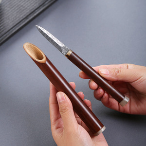 Damascus Steel Tea Knife With Sheath Hand Forged Bamboo Handle Pu Er Tea Tool Tea Ceremony Accessory - Product Image 1