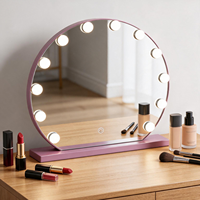 Freestanding Metal+Glass LED Display Screen Desktop Vanity Mirror Touch Control Dimmable Lighting Magnifying Feature Metal Frame