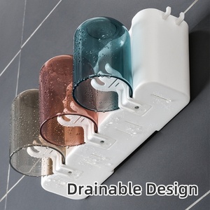 Factory Plastic <b>Wall</b>-<b>mounted</b> Tooth Cup and <b>Toothbrush</b> Shelf Washroom Home Accessories <b>Toothbrush</b> <b>Holder</b> for Bathroom - Product Image 4