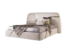 Cama de Cuero Genuino de Lujo Estilo Italiano, Cama Doble de Diseño Moderno <span class=keywords><strong>Roberto</strong></span> Villa para Dormitorio Grande - Product Image 5