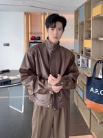 Blouson Bomber Urbain Noir Personnalisé en Cuir PU à Col Montant et Poignets Côtelés pour Homme, Coupe Ample et Légère, Impression de Votre Logo et Vêtements