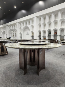 Table à manger ronde en marbre naturel brésilien beige moderne polie imperméable avec plateau tournant - Product Image 3