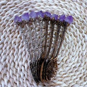 Cucharas Decorativas <span class=keywords><strong>de</strong></span> Aleación <span class=keywords><strong>de</strong></span> Cristal Multicolor, Cucharas <span class=keywords><strong>de</strong></span> Café <span class=keywords><strong>de</strong></span> Aleación con Piedras <span class=keywords><strong>de</strong></span> Amatista en Bruto, Cuchara <span class=keywords><strong>de</strong></span> Bruja para Regalo - Product Image 1