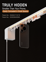 Rail de rideau intelligent automatisé ultra-fin ZSTARR avec éclairage LED intégré, moteur silencieux, commande vocale via application, installation facile