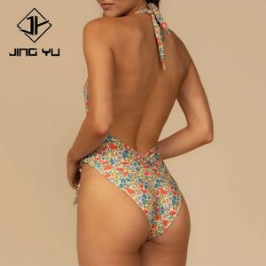 Low Moq Custom logo Swimwear Double-sided Printed Deep V-neck Swimwear Luxury Nylon One-piece Swimwear - Product Image 3