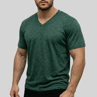 T-shirt Homme Col V Uni en Coton Mélangé Manches Courtes Coupe Slim – Vente en Gros Direct Usine