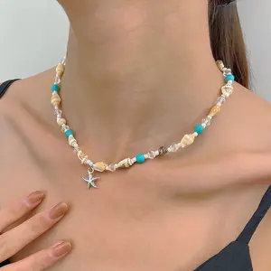 DAIHE2024 Sommer neue Mode Drei-Schichten-Starfish-Perlen-Anhänger-Halsband Damen bohemianische Feiertagsakcessoires
