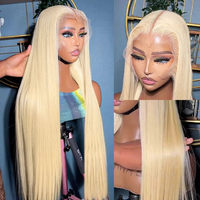 Perruque de Cheveux Humains Raides Ondulés “Body Wave” Remy Vietnamiens Blond 613 HD, Transparente, Marque Scintillante, Prix Usine