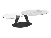 Vente en gros de meubles de maison italiens modernes cadre en métal dalle de roche en céramique verre trempé transparent table basse ovale rotative