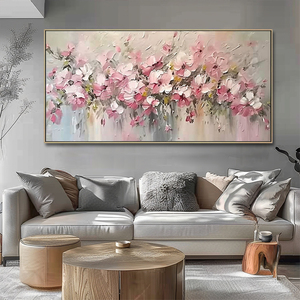 Grande Arte Murale Moderna, Dipinto a Olio Astratto di Fiori di Ciliegio su Tela, Stile Impressionista, Arte Floreale Rosa con Texture - Product Image 2