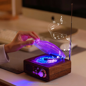 Reproductor Retro con Altavoces, Mini Radio Atómica Moderna con Luz Nocturna LED de 7 Colores, Altavoz de Vinilo con Sonido de Olas del Océano - Product Image 3