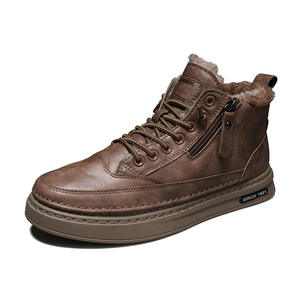 Bottes Chukka montantes pour hommes en cuir PU, bout rond, à lacets, chaussures décontractées d'hiver avec doublure en peluche et semelle en caoutchouc - Product Image 1
