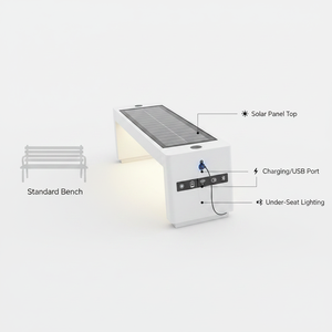 Banc intelligent solaire en acier inoxydable imperméable avec recharge sans fil pour salle de sport et <span class=keywords><strong>centre</strong></span> <span class=keywords><strong>commercial</strong></span>, utilisation en extérieur, capacité de 4 places - Product Image 5