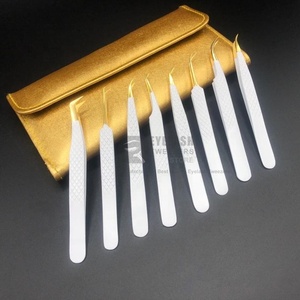 Pince à épiler d'extension de cils en acier inoxydable japonais de haute qualité Logo personnalisé poignée en diamant couleur or blanc vente en gros durable - Product Image 1