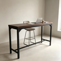 Table console industrielle haute pour bar, plateau en bois, structure métallique, table de bar longue et étroite pour la maison, la cuisine, le café