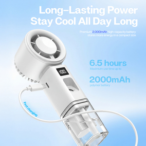 พัดลมพกพาแบบมือถือ รุ่นปี 2026 พร้อมหน้าจอดิจิตอล แบตเตอรี่แบบชาร์จได้ 2000mAh พัดลมไร้ใบพัดสำหรับการเดินทางกลางแจ้ง - Product Image 4