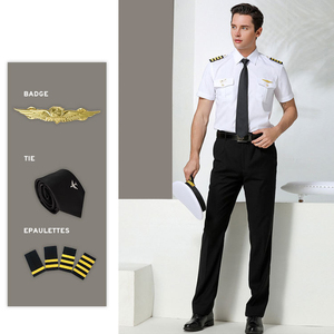 Pilota, assistente di volo, uniforme da capitano maschile, abbigliamento da lavoro di sicurezza della proprietà 50% camicia bianca in poliestere/cotone all'ingrosso - Product Image 2