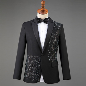 2022 nuovo tailleur monopetto lungo piatto Set papillon da uomo Slim-Fit abito bianco <span class=keywords><strong>nero</strong></span> impreziosito da strass - Product Image 3