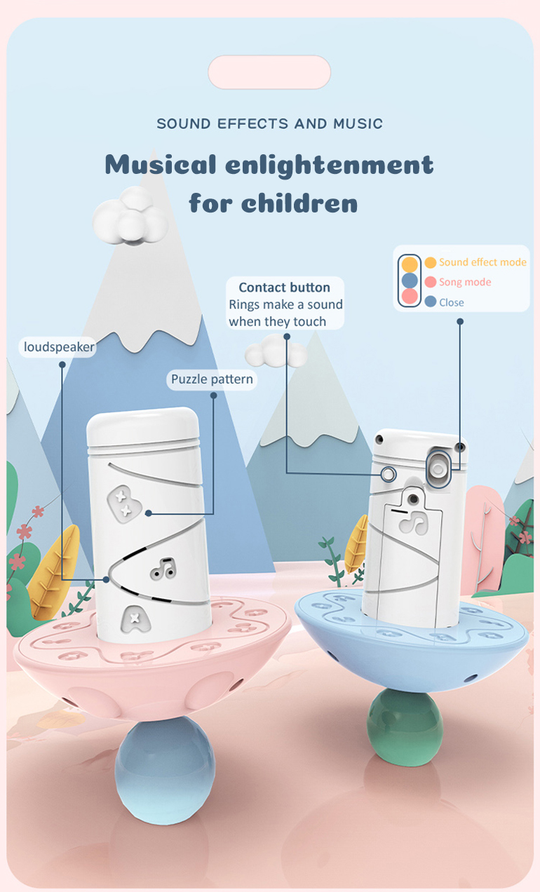 2021 Hot selling educational teether rattle musical light roly poly stacking up cute tumbler baby toy