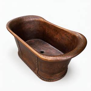 <span class=keywords><strong>Vasca</strong></span> da Bagno in Rame Martellato a Mano su Misura con Cinghie Rivettate per Progetti di Bagni di Ville di Lusso - Product Image 4