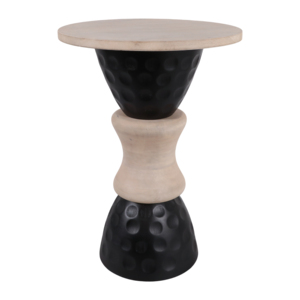 Tavolino Moderno Rotondo in Legno con Base Martellata, Stile Rustico, per Soggiorno o Camera da Letto - Product Image 1