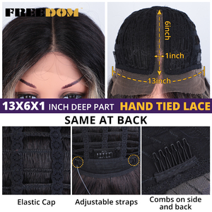 วิกผมสังเคราะห์แบบผูกเชือกด้านหน้า FREEDOM สำหรับผู้หญิง สวมใส่ง่าย ผมยาวหยิกเป็นลอน สีบลอนด์แดง โปร่งใส สำหรับคอสเพลย์ ทนความร้อน - Product Image 5