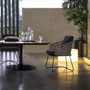 Modern Outdoor Dining Chair and Table with Rope Weaving Backrest, Soft Cushioned Seat, Metal Frame <strong>Patio</strong> Chair with Table - Product Image 2