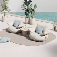 Canapé d'extérieur imperméable, résistant au soleil et à la moisissure, coussin incurvé, patio, hôtel, teck, alliage d'aluminium haut de gamme