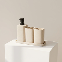 Ensemble de salle de bain en résine beige de luxe, distributeur de savon, accessoires de salle de bain en polyrésine pour la décoration de la maison
