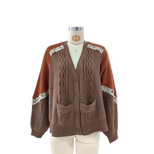 Cárdigan de punto con cuello en V informal de alta calidad para mujer, suéter de punto con Cable completo con decoración de botones, tamaño libre, Invierno - Product Image 2