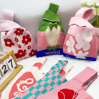Sac à main mini léger de luxe à motif floral de dessin animé pour femme, mignon, tricoté, décontracté, à fermeture ouverte, doublure en cuir véritable